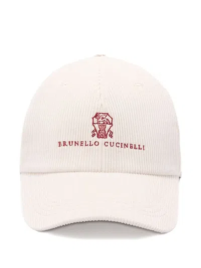 Brunello Cucinelli Corduroy Logo-embroidered Baseball Cap In White