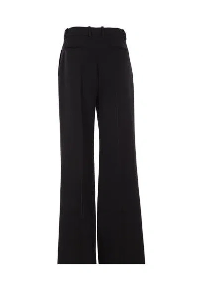 Saint Laurent Satin-trimmed Grain De Poudre Wool Wide-leg Pants In Black