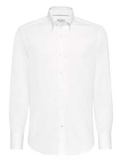 Brunello Cucinelli Men's Basic Fit Solid Sport Shirt With Button-down Collar In White