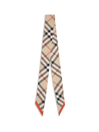 Burberry Long Lightweight Checked Silk Scarf In Nude