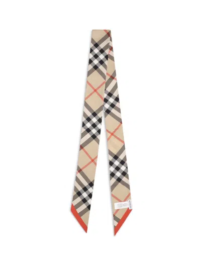 Burberry Long Lightweight Checked Silk Scarf In Nude
