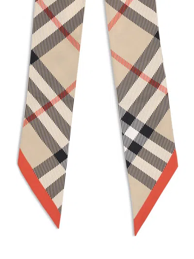 Burberry Long Lightweight Checked Silk Scarf In Nude
