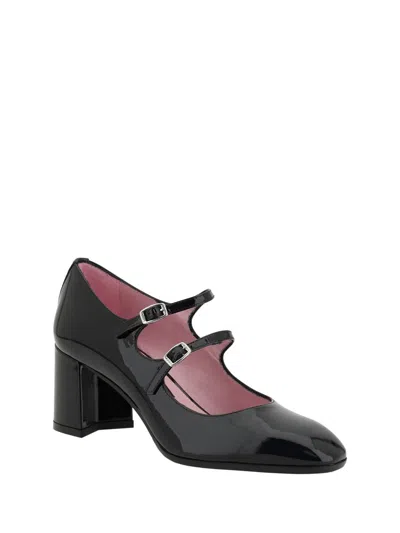 Carel Paris Block Heel Buckle Straps Patent Pumps In Black