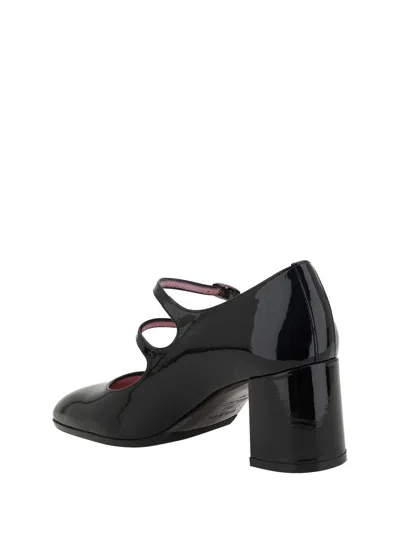 Carel Paris Block Heel Buckle Straps Patent Pumps In Black