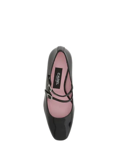 Carel Paris Block Heel Buckle Straps Patent Pumps In Black