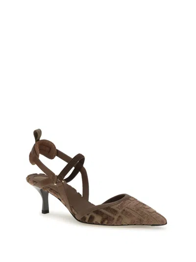 Fendi Colibrì Lite Slingbacks In Ff Fabric In Brown