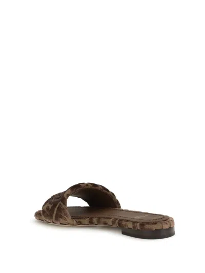 Fendi Sunshine Logo-embroidered Velvet Flat Sandals In Brown