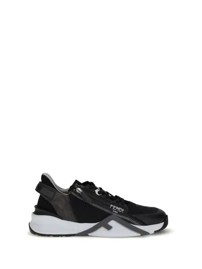 Fendi Structured Stitched Collar Sole Sneakers In Black