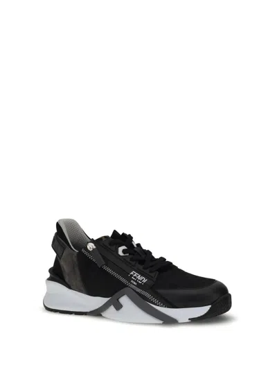 Fendi Structured Stitched Collar Sole Sneakers In Black