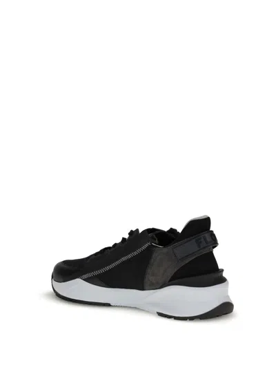 Fendi Structured Stitched Collar Sole Sneakers In Black