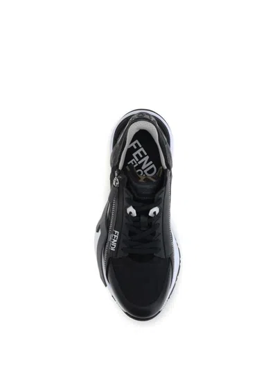 Fendi Structured Stitched Collar Sole Sneakers In Black