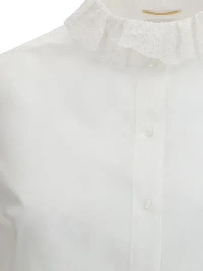 Saint Laurent Cotton Poplin Shirt Lace Collar Cuffs In White