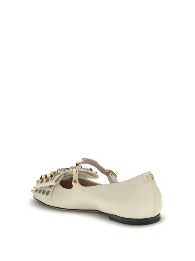 Valentino Mary-jane Bowow Ballerina In Kidskin With Studs In White