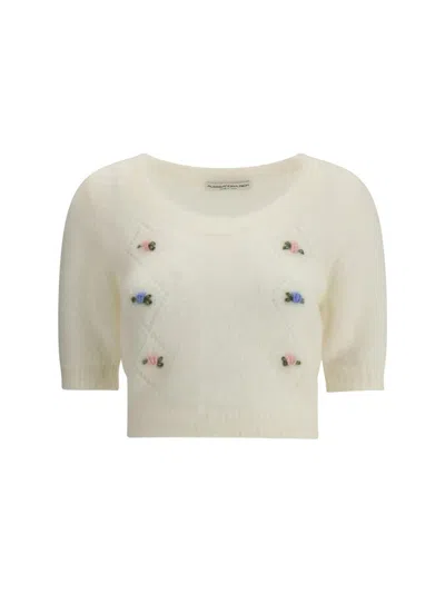 Alessandra Rich Women Short Sleeve Mohair Sweater In White