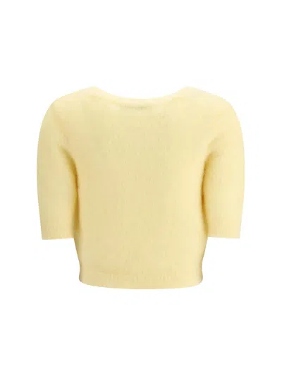 Alessandra Rich Women Short Sleeve Mohair Sweater In Yellow