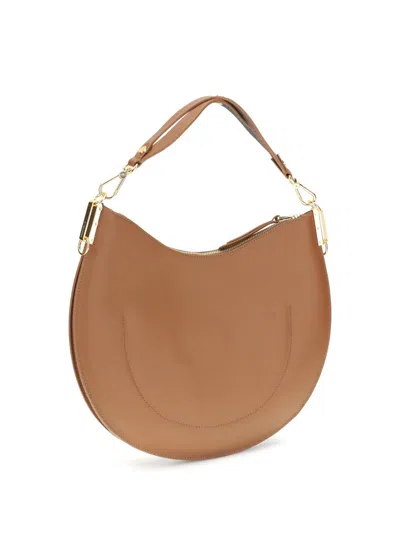 Coccinelle Large Sunup Half-moon Calfskin Shoulder Bag In Sand