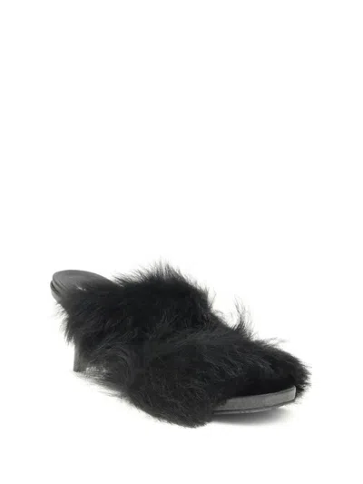 Pedro Garcia Fur-trimmed Mules Sandals In Black