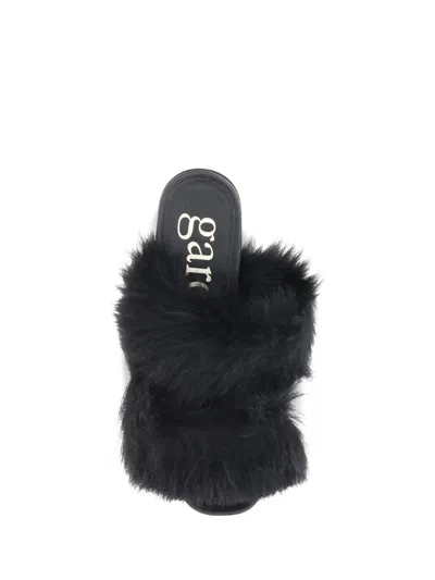 Pedro Garcia Fur-trimmed Mules Sandals In Black