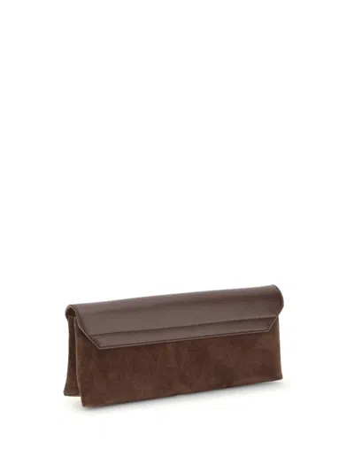 Brunello Cucinelli Tailored Clutch With Suede And Metal In Burgundy
