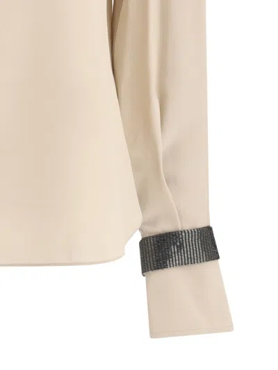 Brunello Cucinelli Women Silk Turtleneck Blouse With Precious Bracelets In Neutral