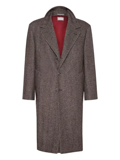 Brunello Cucinelli Cashmere And Silk Single Breasted Coat In Brown
