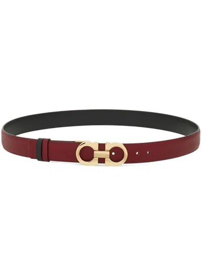 Ferragamo Reversible Belt With Gold-tone Buckle Hooks In Red