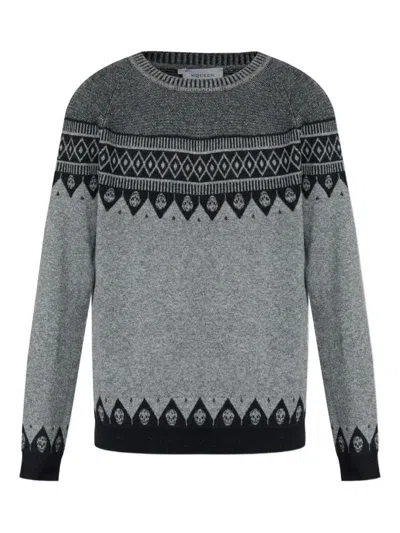 Alexander Mcqueen Mcqueen Skull Fair Isle Wool Crewneck Sweater In Gray