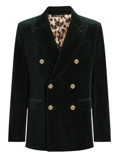 Dolce & Gabbana Double-breasted Sicily Light Cotton Velvet Jacket Clothing In Green