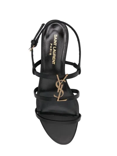 Saint Laurent Black Leather New Cassandra Sandals In Black