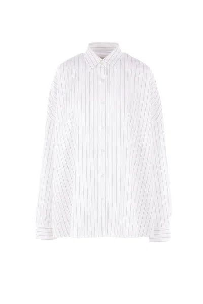 Dries Van Noten White Striped Cotton Cocoon Shirt In White