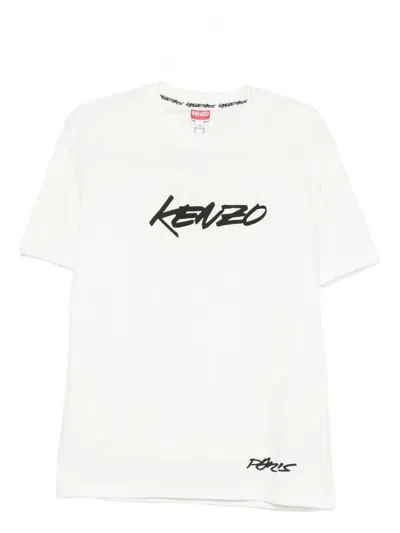Kenzo Black Cotton T-shirt With Embroidered Tiger Logo In White