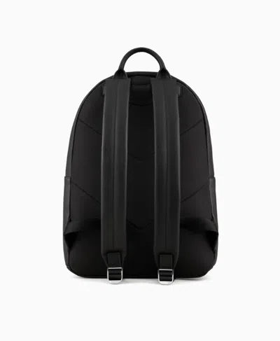 Emporio Armani Asv Regenerated Saffiano Leather Round Backpack With Eagle Plate In Black