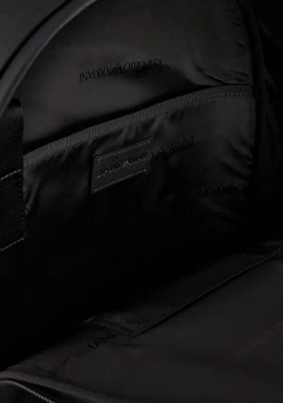 Emporio Armani Asv Regenerated Saffiano Leather Round Backpack With Eagle Plate In Black