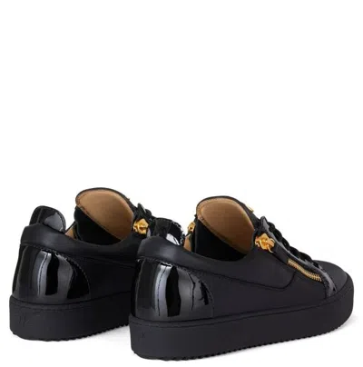 Giuseppe Zanotti Black Leather Sneakers With Patent Accents In Black