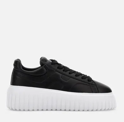 Hogan H-stripes Quilted Platform Lace-up Sneakers In Black