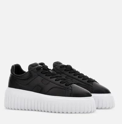 Hogan H-stripes Quilted Platform Lace-up Sneakers In Black