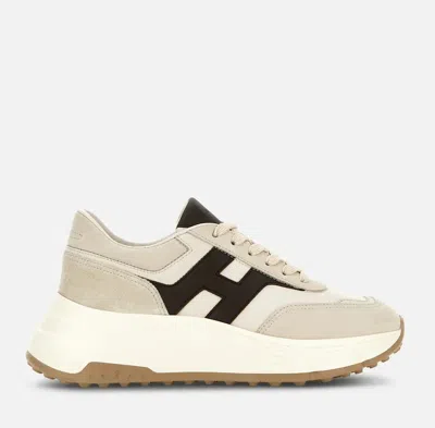 Hogan Hi-fi Suede And Nappa Leather Sneakers Shoes In Nude