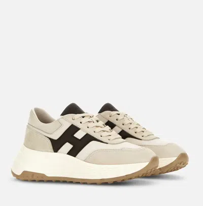 Hogan Hi-fi Suede And Nappa Leather Sneakers Shoes In Nude