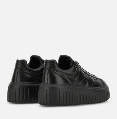 Hogan Minimalist Black Leather Sneakers With Thick Platform Sole In Black