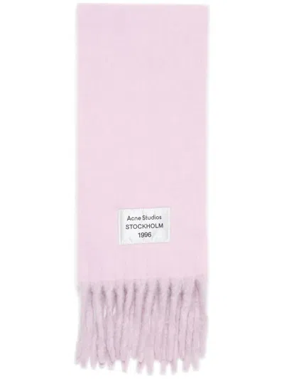 Acne Studios Logo Patch Fringed Scarf In Pink