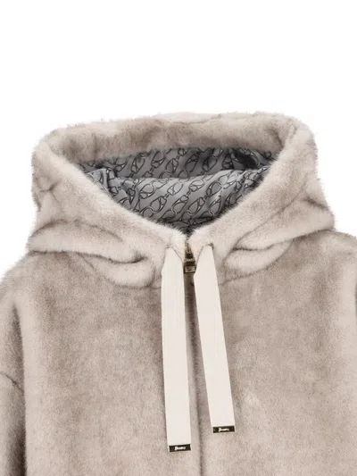 Herno Drawstring-hood Zip-front Jacket In Gray