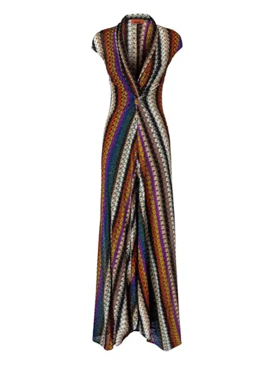 Missoni Stripe Twist Front Raschel Mesh Maxi Dress In Multi