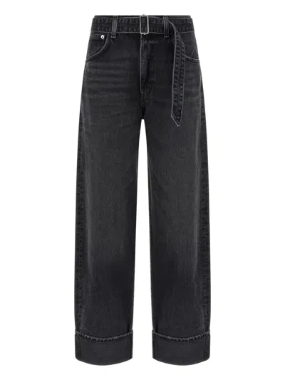 Agolde Tapered Cuffed Jeans Belted Waist In Black