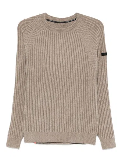 Rrd Ribbed Knit Brown Sweater With Crew Neckline In Brown