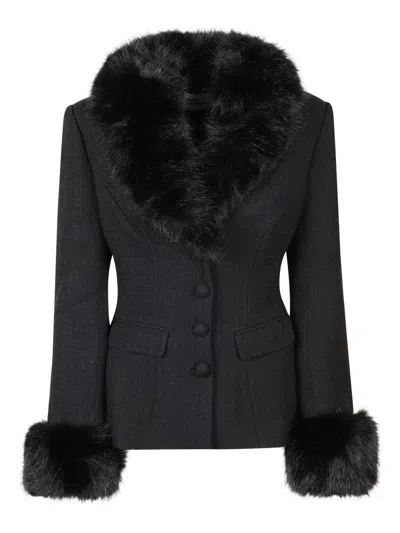 Self-portrait Fur-trimmed Tweed Jacket In Black