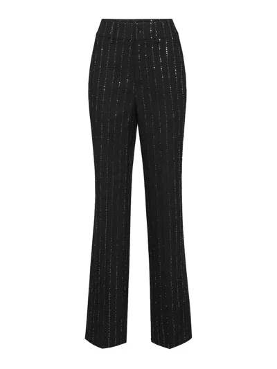 Philipp Plein Wool Blend Sequined Pants With Pinstripe Pattern In Black