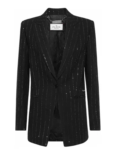 Philipp Plein Sequin Embellished Boyfriend Fit Blazer In Black