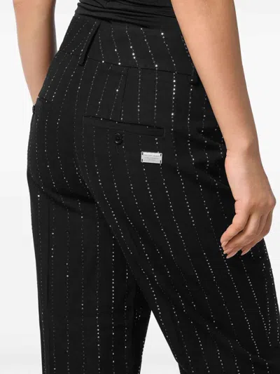 Philipp Plein Wool Blend Sequined Pants With Pinstripe Pattern In Black