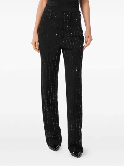 Philipp Plein Wool Blend Sequined Pants With Pinstripe Pattern In Black
