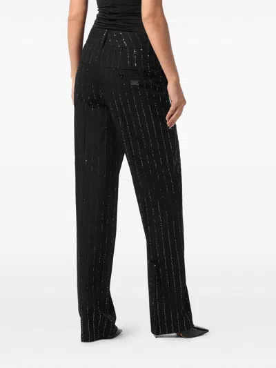 Philipp Plein Wool Blend Sequined Pants With Pinstripe Pattern In Black
